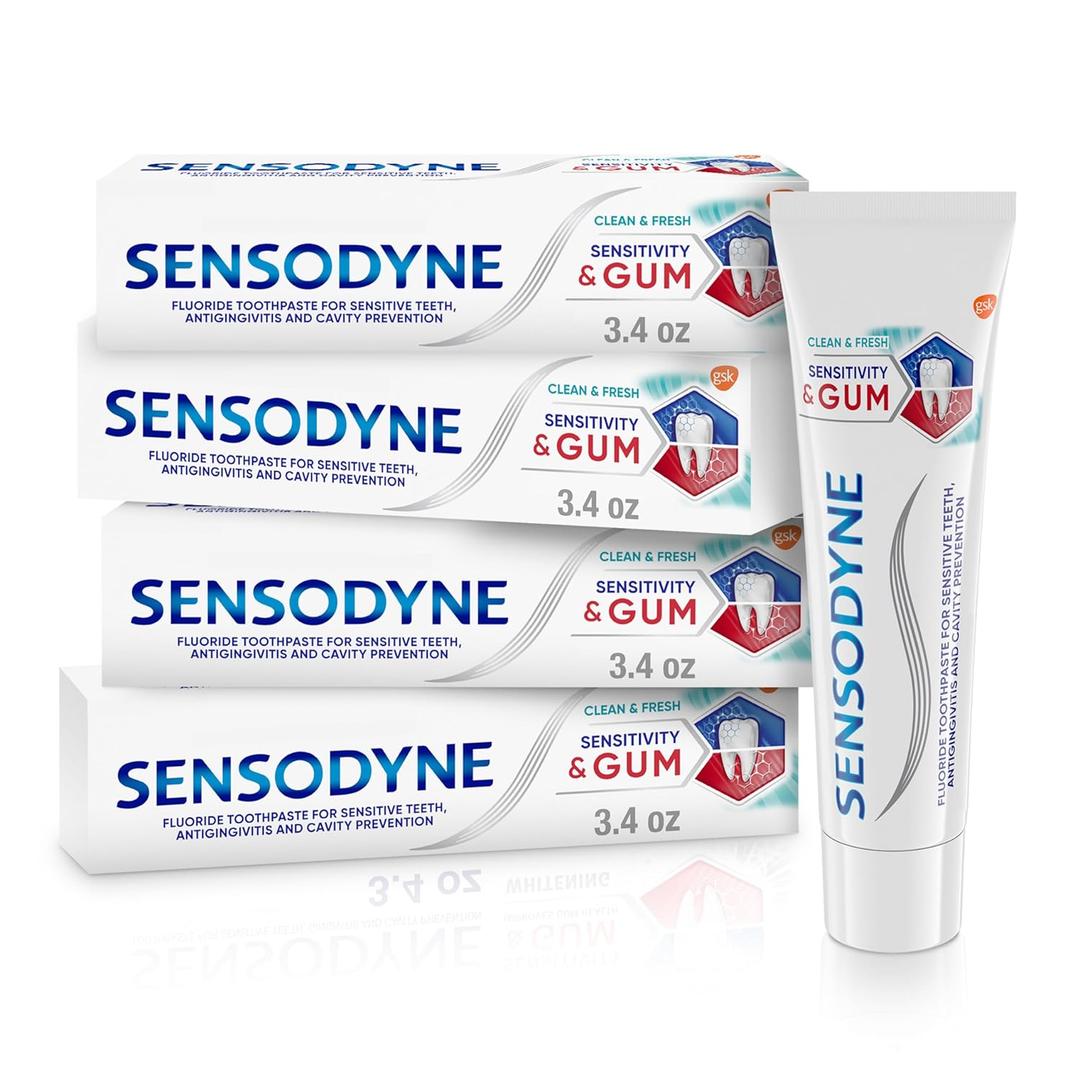 Sensodyne Sensitivity & Gum Sensitive Toothpaste for Gingivitis, Sensitive Teeth Treatment, Clean & Fresh - 3.4 oz (pack of 4), EXP 2027/05