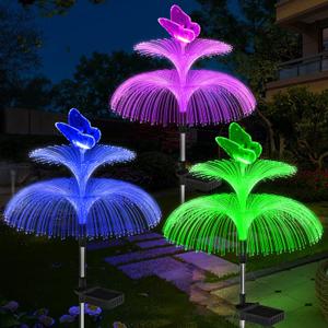 Weepong Solar Garden Lights Waterproof 3 Pack Solar Lights Outdoor Decorative 7 Color Changing Double Jellyfish and Butterfly Flower Garden Decor Yard Christmas Pool Outdoor, Gifts for Mother's Women