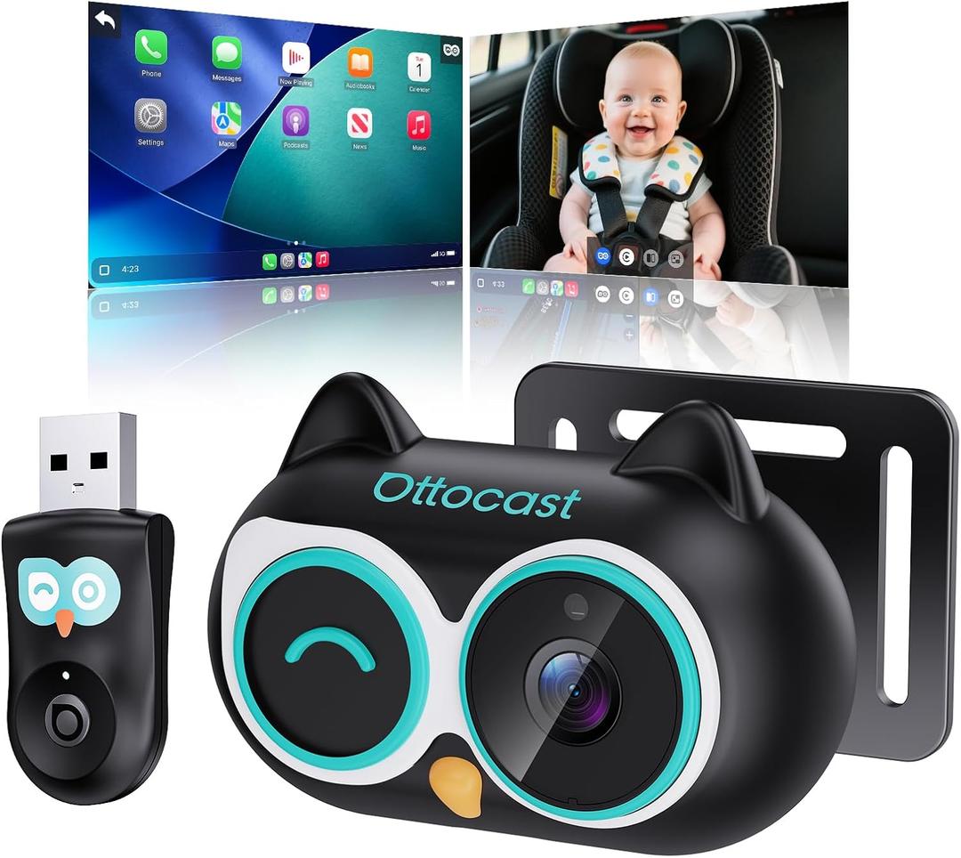 OTTOCAST Cabin Care Car Camera for Baby, Wireless CarPlay Adapter with 1080P Baby Car Camera, HD Night Vision, 150 Wide Angle, Real-Time Rear Seat Monitor, Easy Installation
