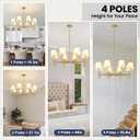 RUIYEY Dining Room Chandeliers Light - 8-Light Gold Modern Chandelier with Fabric Shade, Height Adjustable Mid Century Ceiling Lighting Fixture for Bedroom Kitchen Entryway Foyer
