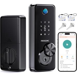 Proscenic L60 Smart Lock [Zinc Alloy IPX5 Weatherproof] Fingerprint Keyless Entry Door Locks for Front Door, Electronic Digital Deadbolt with App Control, Keypad Code, 2 Keys & Fobs, 1-Year Battery