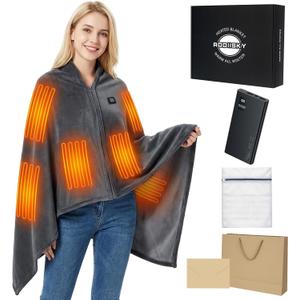 Cordless Heated Blanket, Machine Washable with Laundry Bag, 20000mAh Battery Powered Heating Throw with Power Bank, 3 Heating Levels, 59"x31.5" Portable Electric Blanket (Grey)