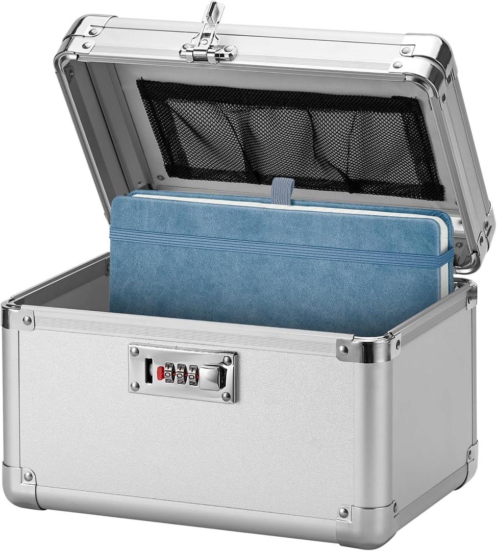 Large Lock Box - Security Combination Lock Box, Locking Storage Case for Personal Items and Medicine, Childproof Lockable Lockbox for Home/Office/School, 10.2x6.8x6.9 Inch, Silver (Small)