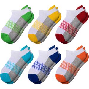 Comfoex Boys Socks 6 Pairs Ankle Athletic Sock Half Cushioned Low Cut Socks For Little Big Kids (7-10 Years)