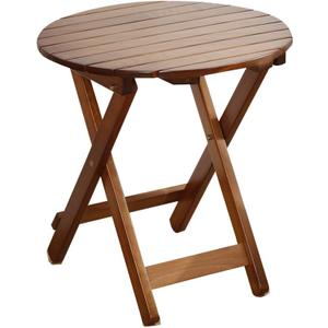 Outdoor Small Table, Round Folding Wooden Patio Side Table Furniture End Table for Adirondack Chair, Balcony, Porch, No Assembly Required, Brown, 19"D x 19"W x 19.9"H