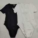 OQQ Women's 2 Piece Bodysuits Sexy Ribbed One Piece Square Neck Short Sleeve Bodysuits Black White S