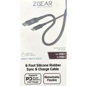 ZGEAR 6 Foot Silicone Rubber Sync & Charge Cable USB-C, For USB C To USB C