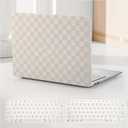 Compatible with MacBook Air 13 Inch 2022 2021-2018 M1 A2337 A2179 A1932, Checkered Textured Cream Leather Hard Shell Case No Logo Cutout & Keyboard Cover for Mac Air 13, Beige