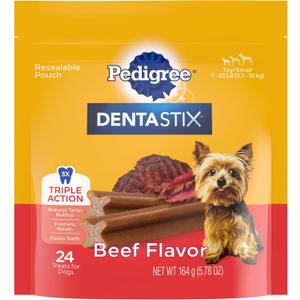 Pedigree Dentastix Small and Toy Breed Dog Treats, Beef Flavor, (7) 24ct Bags (168 Treats Total) (EXP 01/29/27)