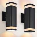 wowlite Dusk to Dawn Outdoor Wall Light 2 Pack, Modern Exterior Lights for House, Matte Black Outdoor Wall Sconce with E26 Base, Waterproof Outdoor Light Fixture Wall Mount Up and Down Lighting (Style 3)