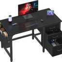Lufeiya Computer Desk with File Drawers Cabinet, 47 Inch Reversible Home Office Desks with Filing Cabinet for Small Space, Gaming Study Writing Table PC Desks, Black (46.6")