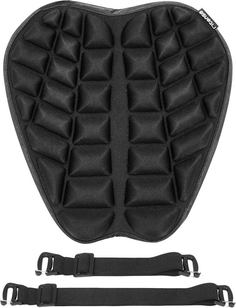 Fitense 13.8x15.8in Universal Motorcycle Seat Cushion with 3D Shock Absorption & Waterproof BSR Lycra - Dual Non-Slip Gel + Elastic Straps, Ergonomic TPE Support for Men Women Long Rides