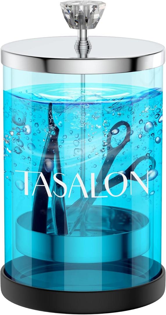TASALON Barber Jar Pack of 1 - 25 oz Stainless Cap and Glass Jar with Removable Basket, Salon or Nail Spa