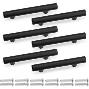 SANATO 4 Inch (2.5 Inch Hole Center) Matte Black Cabnet Pulls Kitchen Cabinet Handles, Made of Stainless Steel, Ideal for Cabnet, Drawer, Cupboard, 6 pcs