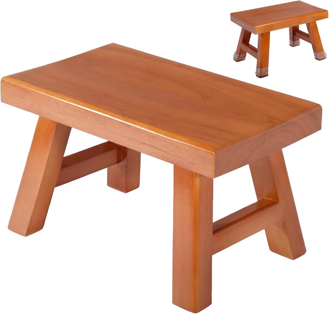 Wooden Step Stool for Adults 11.8" L x 7" W x 6.9" H Handcrafted Solid Wood Stool with Chamfered Edges, Multi-Usage Stool, Wooden Step Stool with Anti-Slip Caps - Durable and Sturdy (Red Sandalwood)