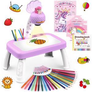 Drawing Projector for Kids with Art Supplies - Includes Drawing Board, Crayons & Coloring Book - Mermaid-Themed Art & Craft Toy for Girls Ages 3-5 Year Old