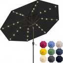 10FT Solar Patio Umbrella with Lights, Outdoor Table Market Umbrella with 32 LED Lights, 8 Sturdy Ribs, Push Button Tilt and Crank for Pool, Deck and Garden, UV-Resistant