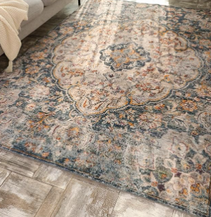 Yancorp 6'x9' Large Area Rug for Livingroom Non Slip Big Rug Washable Area Rug for Bedroom Ultra Soft Foldable, Vintage Carpet Stain Resistant Rugs Blue Grey