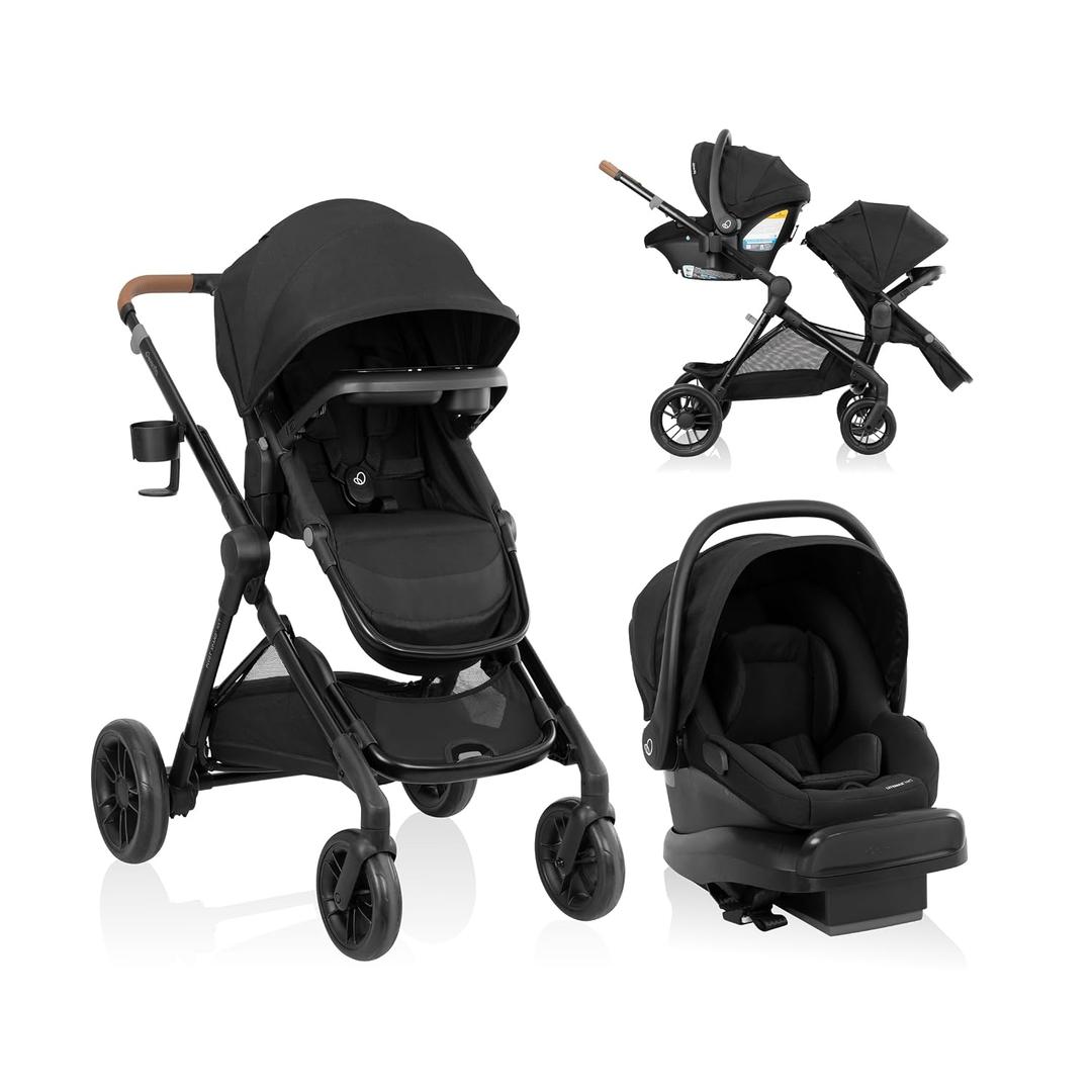 Evenflo Pivot Xpand NXT Travel System with LiteMax NXT Infant Car Seat | 23 Modes of Use, Rear-Facing Preemie Lightweight Car Seat for Infants 3-30 lbs,Converts to Double Stroller (Coal Black)