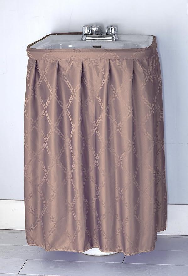 Fabric Sink Skirt Intersecting Leaves Pattern, Self Adhesive Water Repellent Vanity Cover (Purple)