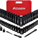 AOBEN 3/8-Inch Drive Impact Socket Set, 49 Pieces,6 Point (5/16" - 3/4", 8mm - 22mm), Deep/Shallow, Includes 3", 6" Extension bars, Universal Joint, 1/2" to 3/8" adaptor, 3/8" Inch Socket Adapter