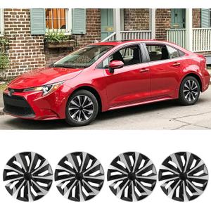 DREAMIZER 16 Inch Hubcaps Set Universal Wheel Rim Covers Replacement Snap on Hub caps Silver Black Full Hubcaps Set of 4 Compatible with Honda Toyota Corolla Nissan Most Cars SUV Truck