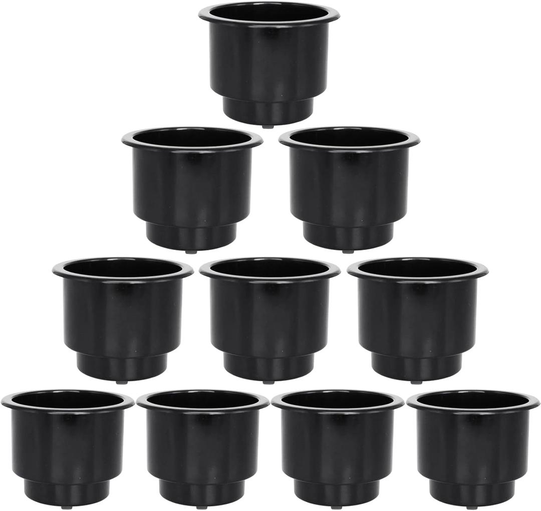 Yuanhe Black Plastic Cup Drink Holder Insert with Drain for Boat Car Marine Rv, 10PCS
