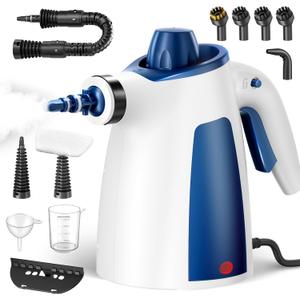 Steam Cleaner, Pressurized Handheld Multi-Surface Natural Steam Cleaner with 12 PCS Accessories & Safety Lock, 350ML Large Capacity, Steamer for Car, Home, Upholstery, Kitchen, Window, Grime, Grease (Blue and White)