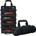 Portable Foldable Roll Up Tool Bag, Heavy Duty Tool Organizer Bag with 5 Compartments & 2 Detachable Pouches for Tools Storage, Waterproof Tool Roll Bag for Dad Men Electrician Mechanic Gifts