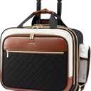 LOVEVOOK Rolling Laptop Bag Women, 17.3 Inch Laptop Briefcase with Wheels, Soft Sided Underseat Carry On Luggage Personal Item Suitcase for Work Travel Business, Black Brown Beige