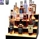 MESAlLUP 16 Inch 4 Tier Lighted Liquor Bottle Display Shelf, LED Bar Shelves with Remote Control, Mulit Color Lighting for Home Mini Bars Decor, Restaurants & Party Use, Acrylic Stand