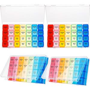 Hsei 4 Pack Pill Organizer Monthly XL Large Weekly Pill Organizer 4 Times a Day Box 7 Day Moisture Proof 4 Weeks Case Large(10.2 x 5.5 x 1.4 Inch)