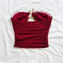 SOLY HUX Women's Summer Tube Tops Strapless Sleeveless Cut Out Ruched Bandeau Y2k Going Out Crop Top Plain Red Small (S)