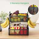 SAYZH Fruit Basket Bowls For Kitchen Counter with Banana Hangers - Detachable Metal Mesh Basket Fruit Stand with Handle - Kitchen Vegetables Bread Snacks Storage Organization, 2 Tier Black