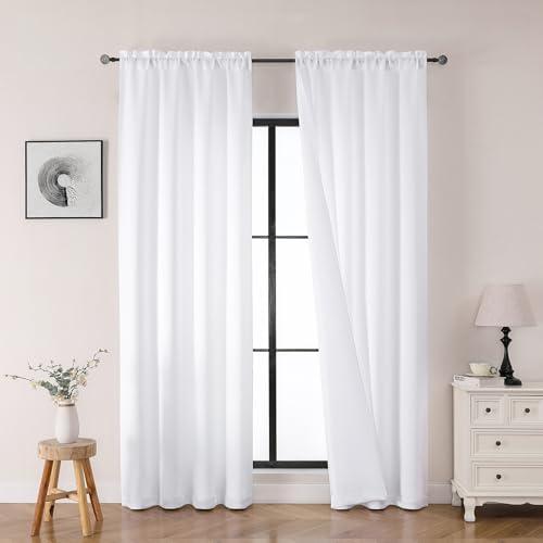 OWENIE Heidi White Curtains 90 Inch Long 2 Panels Set for Living Room Bedroom, Solid Fabric Thermal Window Curtains Drapes, Light Filtering Elegant Solid Rod Pocket Curtains, 2 Pcs Each 40" W 140"L