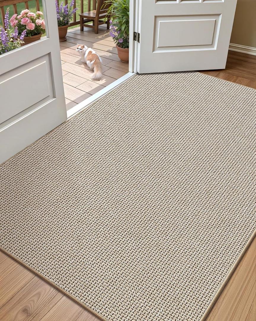 Color&Geometry Large Thin Front Door Mat Indoor Entrance Non Slip Rubber Backed, 32"x48" Indoor Door Mats for Entryway, Dirt Trapper Double Doormat, Washable Front Door Rugs, Oatmeal Beige