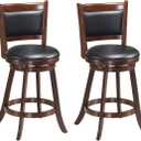 ERGOMASTER Bar Stools Set of 2, 24 Counter Height Stools for Kitchen Island, Rubber Wood, Swivel Barstools with Backs for Pub, Bar, Restaurant, Brown & Black