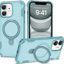 Compatible with iPhone 11 Case 6.1'' with Magnetic Ring Stand [Military Drop Protection][Compatible with MagSafe] Shockproof 11 Phone Case for Men Wowen,Cyan