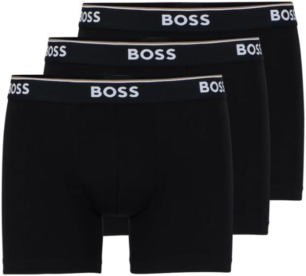 BOSS Men's Stretch Cotton 3 Pack Boxer Briefs (Medium, Ebony Black)