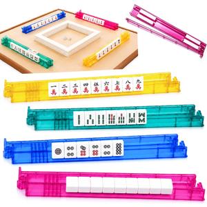 Mahjong Racks with Pushers, 4 Pack Clear Acrylic Mahjong Racks for American Mahjong, Non-Slip Integrated Tile Holder with Pushers, Ready to Use Mahjong Accessories, Blue Green Yellow Pink