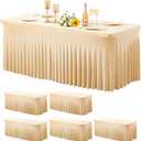6 Pack Champagne Spandex Table Clothes for 6 Foot Rectangle Tables, 6FT Wrinkle Free Fitted Tablecloths Ruffles Design Table Cover for Party, Banquet, Wedding and Events