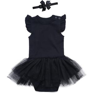 SOBOWO Baby Girl Black Dress Toddler Flower Sequin Tulle Sleeveless Birthday Wedding Formal Party Dresses Princess 0-3M