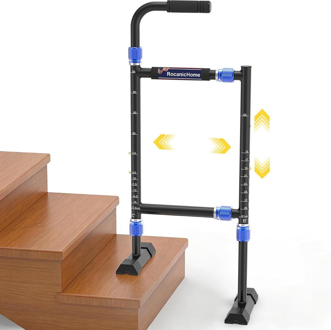 Stair Assist Cane for Seniors, Height & Width Adjustable Stair Climbing Aid, Fits Most Indoor & Outdoor Steps, Wide Anti-Slip Base, Ideal for Sore Knees & Post-Surgery Recovery 300 lbs