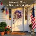 250th Anniversary Patriotic Wreaths for Front Door, 24 Inch Large Full Layered & Pre-Lit Design 4th of July Decorations with Burlap Bow, Red White and Blue Ribbon Wreath for Memorial Day