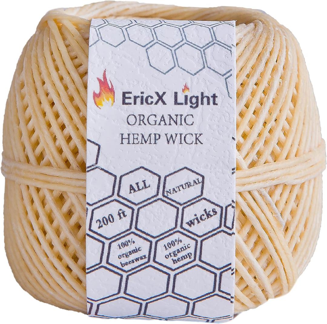 EricX Light Beeswax Hemp Wick,200 ft Spool, Organic Hemp Wick Well Coated with Beeswax, Standard Size(1.0mm)