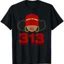Detroit 313 Area Code What Up Doe Black Woman T-Shirt (XL, Black)