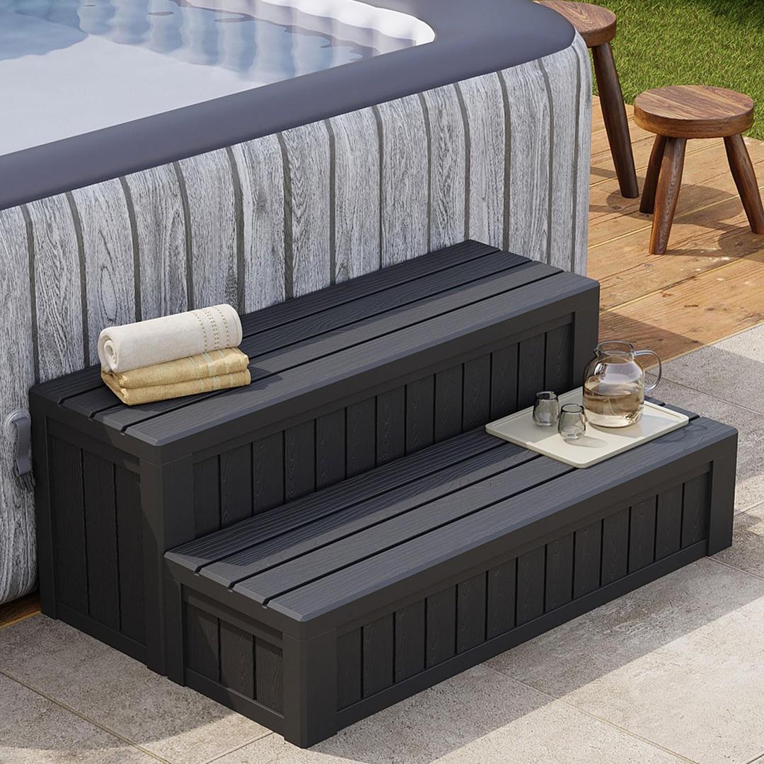 36.4‘’ Hot Tub Steps with Storage, 660‑lb Weight Capacit Spa Steps
Non-Slip Sturdy Waterproof Heavy Duty Outdoor Spa Steps, Hot Tub Stairs for Indoor Outdoor Use, Black