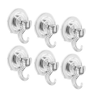 Set of 6 Wall Suction Hooks for Bathroom 70 mm Plastic Hooks with Powerful Towel Holder Crown Door Robe Coat Tea Towel, Kitchen Utensil / Office Suction Cup Transparent