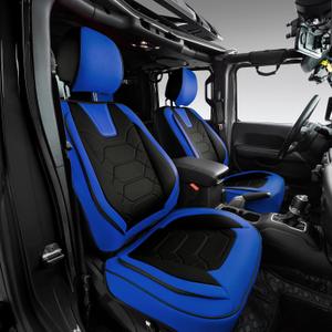 OASIS AUTO Custom Fit Seat Covers for 2018-2025 Wrangler JK 4-Door, Waterproof Faux Leather Seat Protector Cushion Unlimited X Rubicon Sahara (Full Set, Black&Blue)