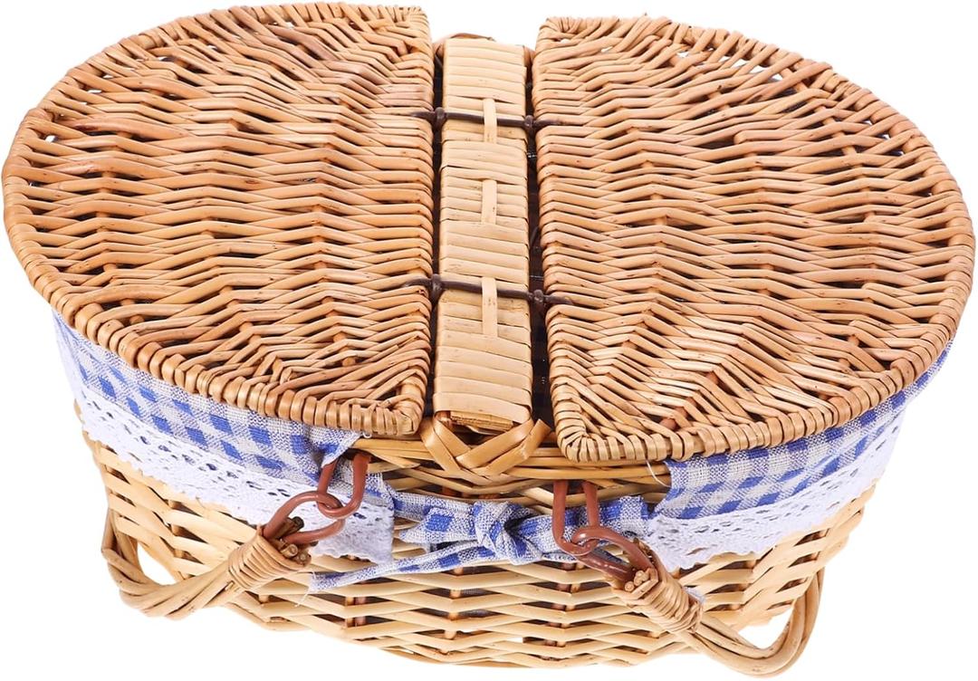 Wicker Storage Basket Lid Rustic Woven Picnic Basket for Decor Multipurpose Storage for Fruits Snacks and Household Items